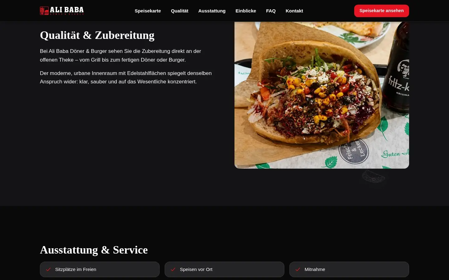 Bereich „Qualität & Zubereitung“ mit Foto eines Döners
