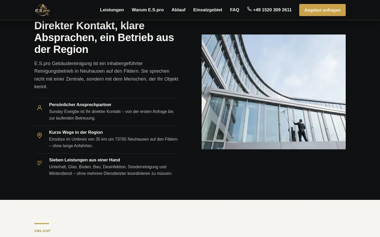 Bereich „Direkter Kontakt, klare Absprachen“ mit Foto