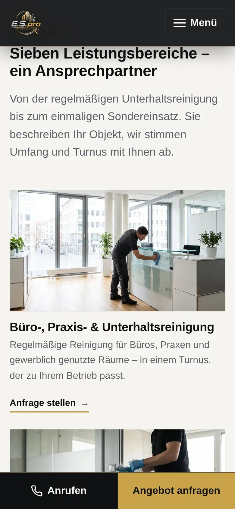 Mobile Ansicht der Leistungsbereiche